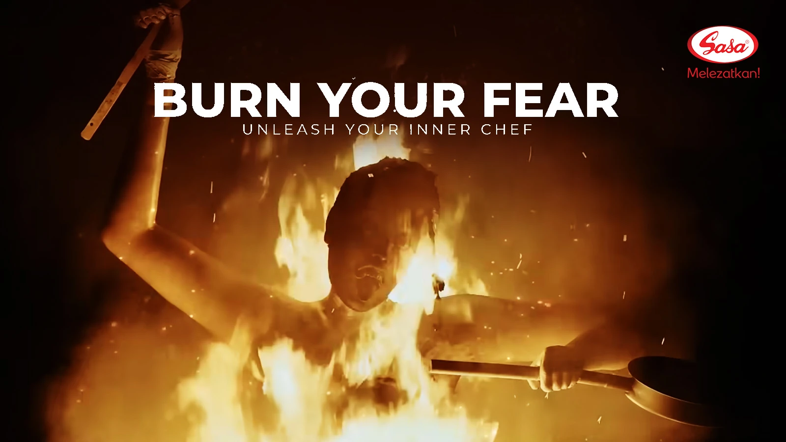 A frame from the Sasa Burn Your Fear campaign