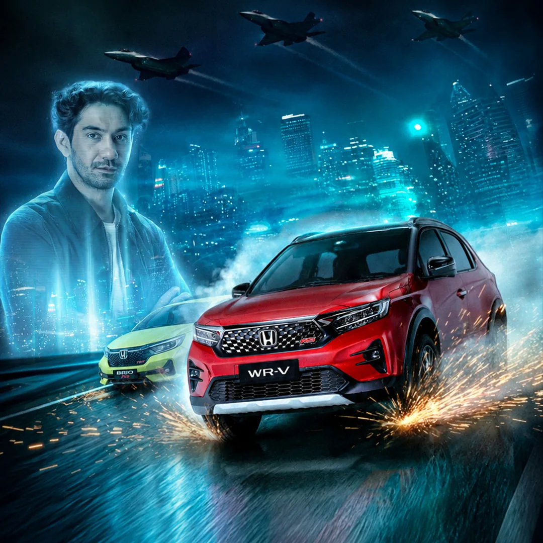 Start with Trust key visual: Reza Rahadian beside the Honda WR-V